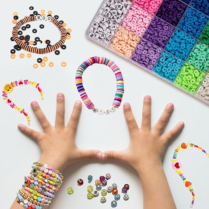 Desire Deluxe Bracelet Making Kit - Beads for Bracelets, Friendship Necklace with Charm Kit Elastic Strings - Jewelry Making Supplies for Halloween, Christmas, Birthday Gifts for Girls (6084pc)