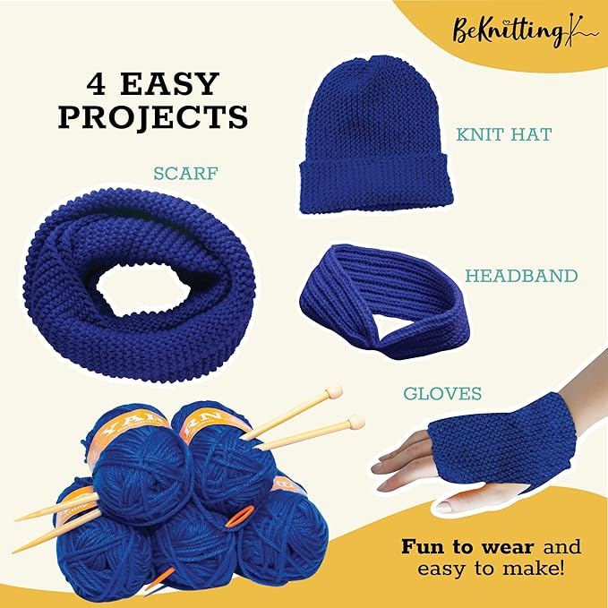 BeKnitting Knitting Kit for Beginners Adults & Kids - Learn to Knit - Yarn, Pompom Makers, Needles & Other Supplies | Holiday Gifts, Gift-Ready Box