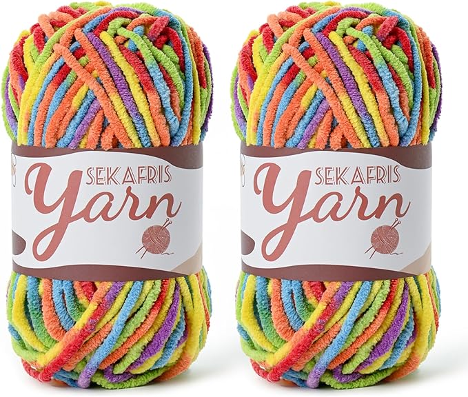 2 Pack Fluffy Velvet Yarn for Crocheting，Baby Blanket Yarn for Crocheting Soft，100g(131yds) Amigurumi Yarns，Plush Chenille Crochet Yarns，Puzzle Yarn for Crochet Weaving Craft(2 Rainbow)