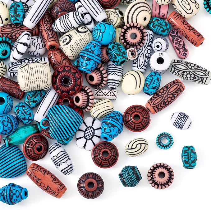 Cheriswelry Assorted Acrylic Beads for Bracelet Making Kit Vintage Bead Tube Barrel Round Heart Charm Beads Aesthetic Bead Spacers 7-25mm for Necklace Keychain Halloween Jewelry Making (100G)