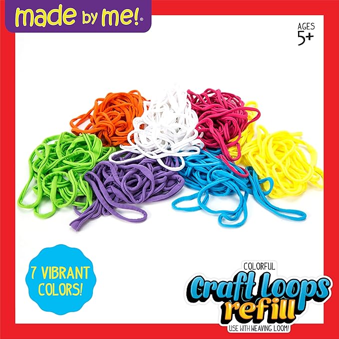 Made By Me Craft Loops Refill, Includes 210 Weaving Loom Loops in 7 Vibrant Colors, Potholders, DIY Craft Kit for Kids