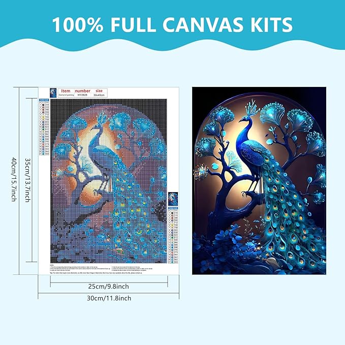 SENQAO Peacock Diamond Painting Kits for Adults, DIY 5D Full Drill Diamond Art Kit for Adults Beginner, Diamond Dots Painting Craft for Home Wall Decor 12x16 Inch (Peacock)