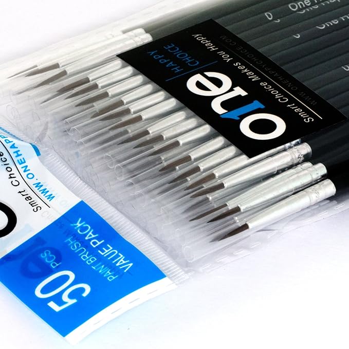 50 Pcs Pack of Synthetic Fine Detail Paint Brushes Set for Miniature, Scale Model, Art Painting in Acrylic, Oil, Watercolor - Pointed Round (Size #0 Medium)