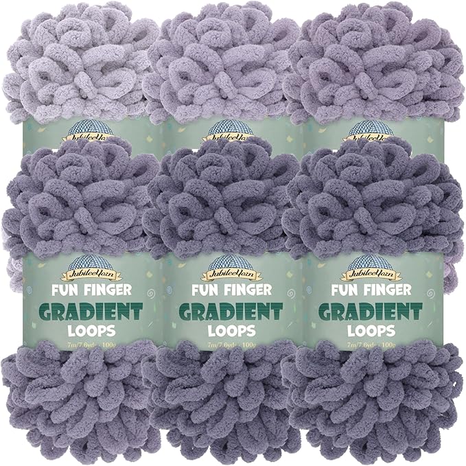 JubileeYarn Fun Finger Gradient Loops Yarn - 100g/Skein Jumbo Polyester - Mercury - 6 Skeins (5 Shades)