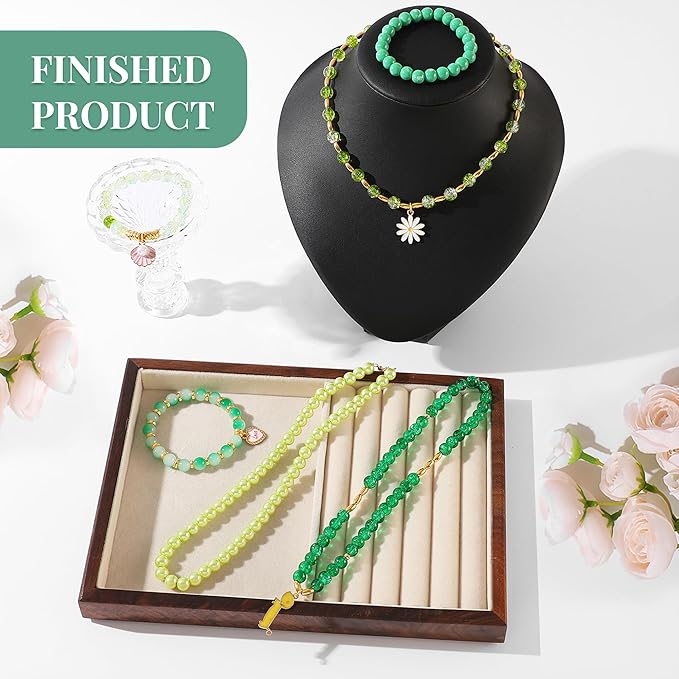 905Pcs Green Glass Beads Jewelry Making Kit for Woman - 8mm Crystal Beads for Bracelets Making with Beaded Plant & Alloy Charms for Boho Friendship Bracelets Necklace Earrings DIY Plant Making