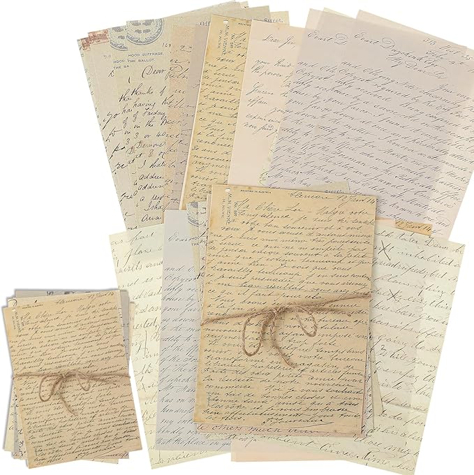 Zonon 114 Pieces 2 Sets Junk Journal Pages Vintage Ephemera Pack Craft Paper Junk Journal Vintage Paper for Albums Planner Decorative Crafts Embellishment Supplies (Yellowed Letters)