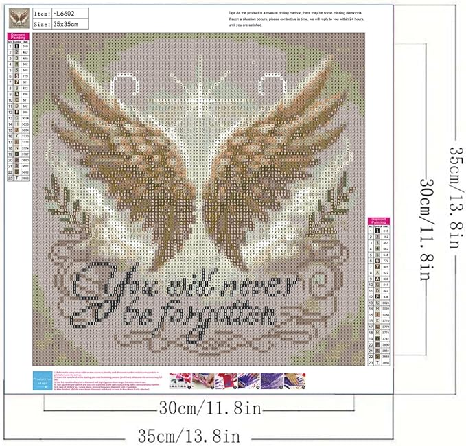 GEMFAMILY Angel Wings 5D Diamond Painting Kits for Adults,Diamond Art Kits for You Will Neve be Forgotten, DIY Round Full Diamond Dots Painting and Craft Gifts for Home Wall Decoration 13.8×13.8Inch