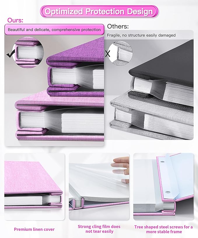 Popotop Photo Album Self Adhesive Scrapbook Album for 4x6 5x7 8x10 Pictures DIY Photo Book as Scrapbooking Supplies Kits, Birthday Gifts for Women Mom Wedding Baby Family Travel