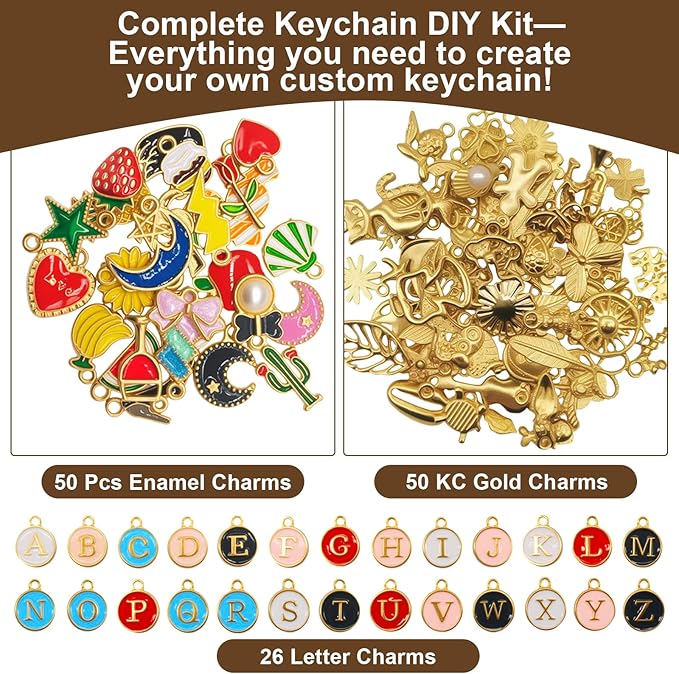 Aucscott Lip Gloss Charms Keychain Making Kit, Make Your Own Keychain Kit for Girls - DIY Jewelry Craft Kits with A-Z Letter Charms for Custom Key Chain Lipgloss Lip Balm Earring Purse Bag Handbag