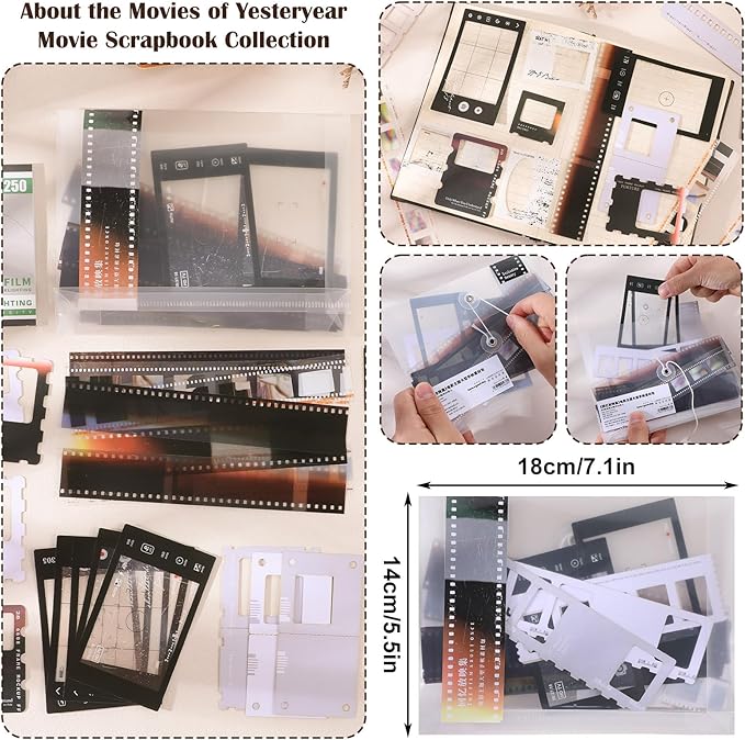 94Pcs Film Scrapbook Paper for Journaling Supplies Washi Stickers Memos Cards Waterproof Album Tape Stickers Vintage Photo Themed Scrapbooking Kits for Journal Planners Collage DIY Art Crafts Album