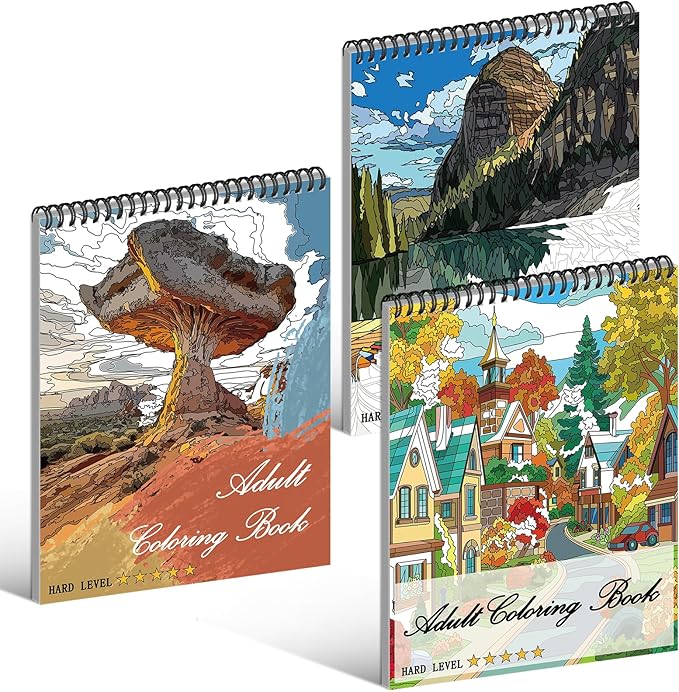 Kalysky Landscapes Adult Coloring Book Set of 3 - Complex Nature Landscapes & Iconic Architecture | Desert, Ocean Forests, Modern Wonders | Coloring Books for Adult Relaxation