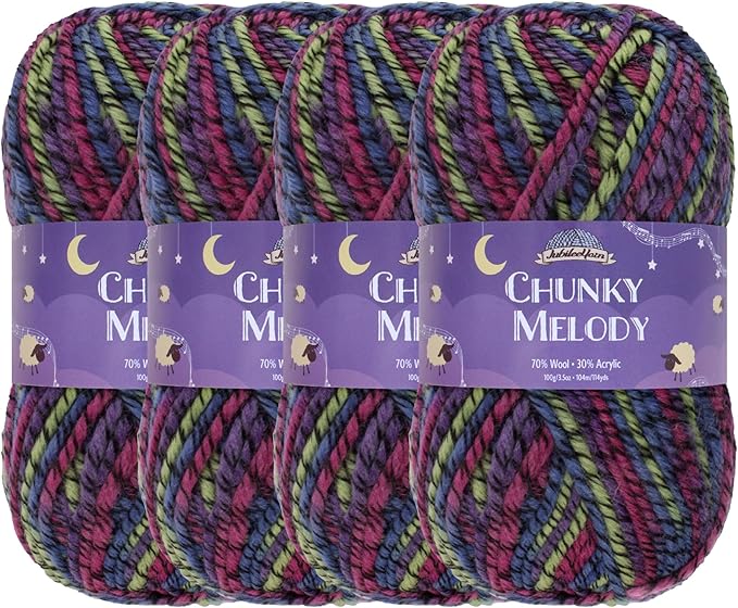 JubileeYarn Chunky Melody Yarn - 100g/Skein Bulky Wool Blend - Starling - 4 Skeins