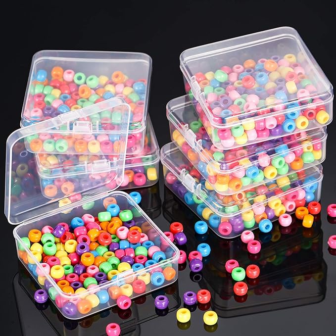 SATINIOR 12 Pack Bead Organizer Box Small Clear Plastic Beads Storage Containers Box with Hinged Lid for Bracelet Making DIY Jewelry Craft Nail (3.3 x 3.3 x 1.2 Inch)