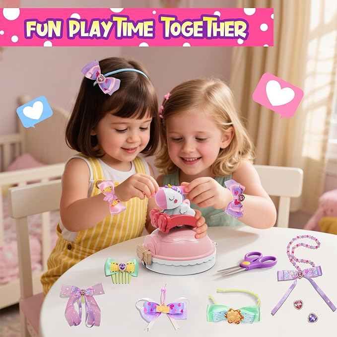 Kiditos Sparkling Ribbon Bow Creator Kit for Girls – DIY Headband & Jewelry Making Set, Arts and Crafts Toys for Kids Ages 5+, Make Your Own Hair Bows, Creative Gift for Girls