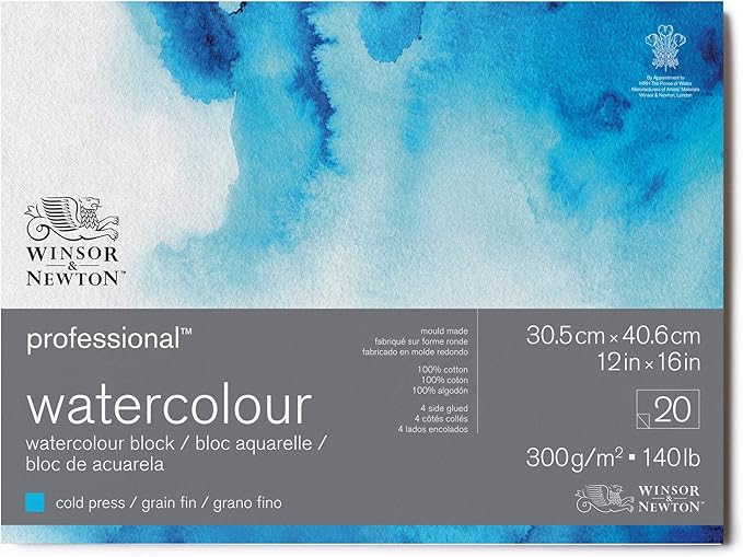 Winsor & Newton Professional Watercolor Paper Block, 12" x 16", Cold Pressed