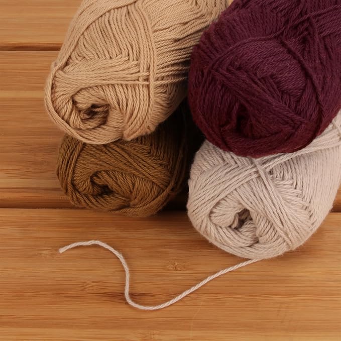 JubileeYarn Cotton Select Yarn - 50g/Skein Sport Weight - Shades of Brown - 4 Skeins