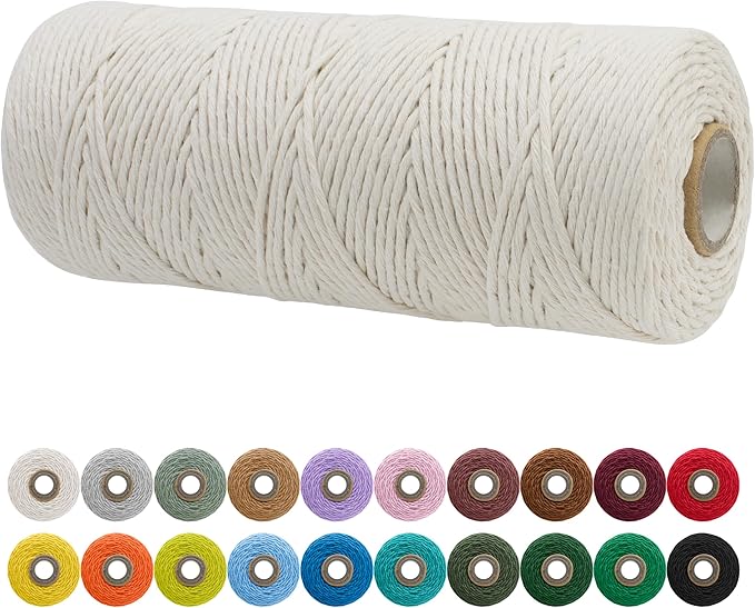 JeogYong Single Strand Macrame Cord 2mm x 164 Yards (492 Feet) Soft Cotton Rope Yarn, Macrame Supplies for Crafts Wall Hangings Plant Hangers Decorations (Natural)