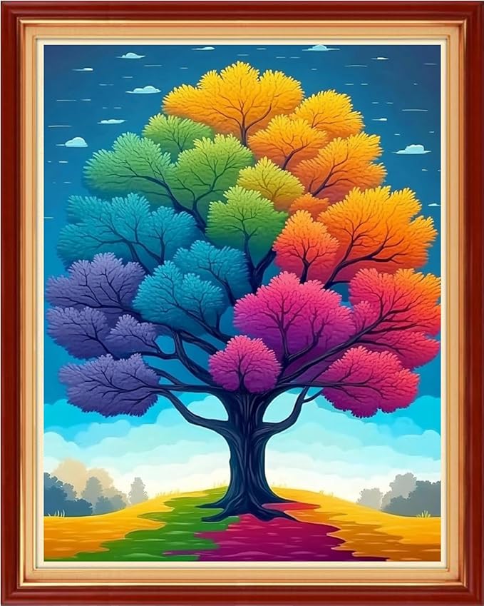 Redxing Stamped Cross Stitch Kits Embroidery kit for Beginners Adults Full Range of Embroidery Patterns Starter Kits DIY Printed Cross Stitch Kits Needlepoint Kits 11CT-Colorful Tree 16x20 inchs