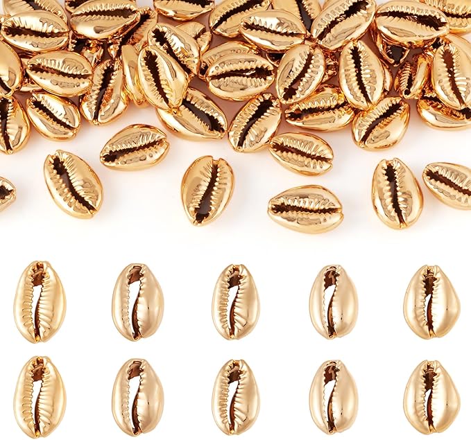 Cheriswelry 50pcs Light Gold Electroplated Shell Beads Cowrie Shells Spiral Sea Shell Summer Beach Loose Spacer Beads for Bracelet Craft Jewelry Making Fish Tanks Home Decoration 15~20mm