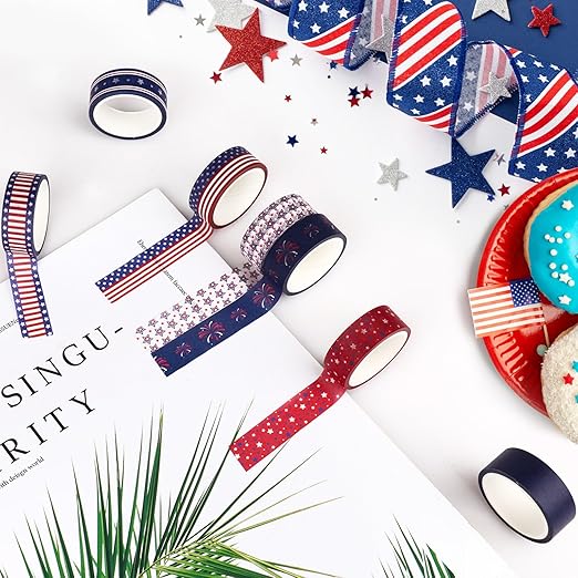 Independence Day Decorative Tape Set 20 Rolls 4th of July Washi Tape Patriotic Stripes Washi Masking Tape for Holiday Kids DIY Art Crafts Notebook Scrapbooking & Stamping Supplies