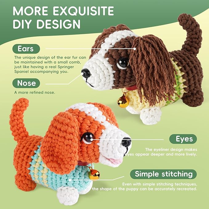 LUDOTEK Crochet Kit for Beginners, Crochet Animal Kits,Crocheting Kit for Starters with Step-by-Step Video Tutorials, Beginner Crochet Kits for Adults(2 Pack Dog)