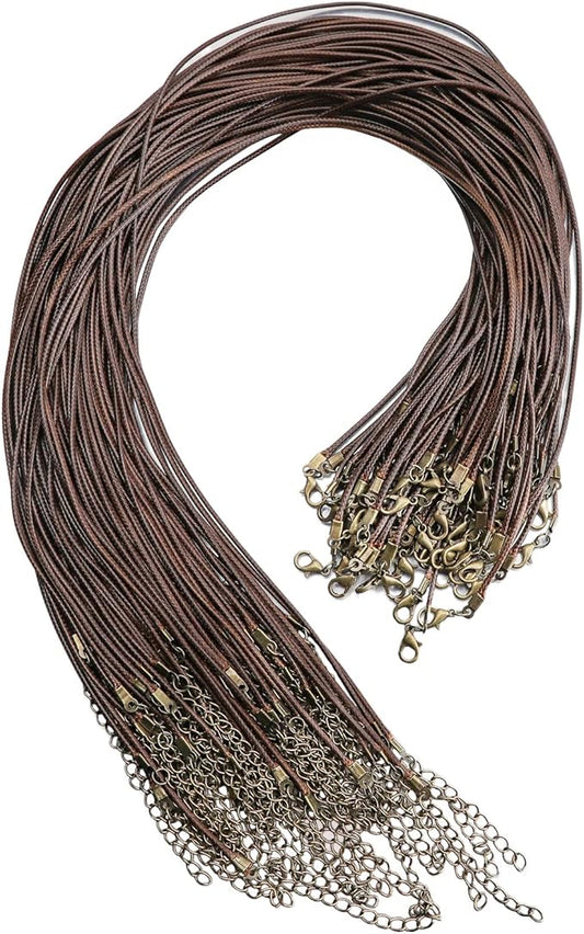 100 Pcs 18" 1.5mm Brown Waxed Cord Necklace String Bracelet Faux Leather Chain Clasp Bulk for Jewelry Making Supplies Accessories(Brown)