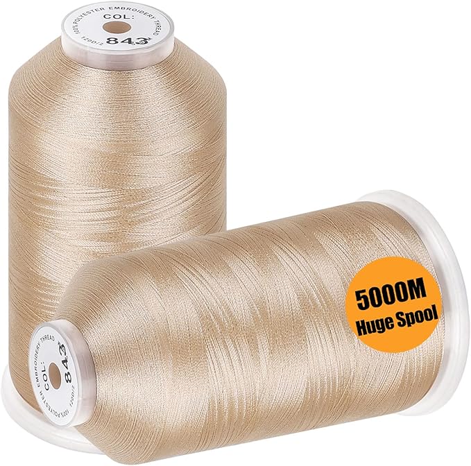 New brothread - 2 Huge Spools 5000M Each Polyester Embroidery Machine Thread 40WT for Commercial and Domestic Machines - Beige