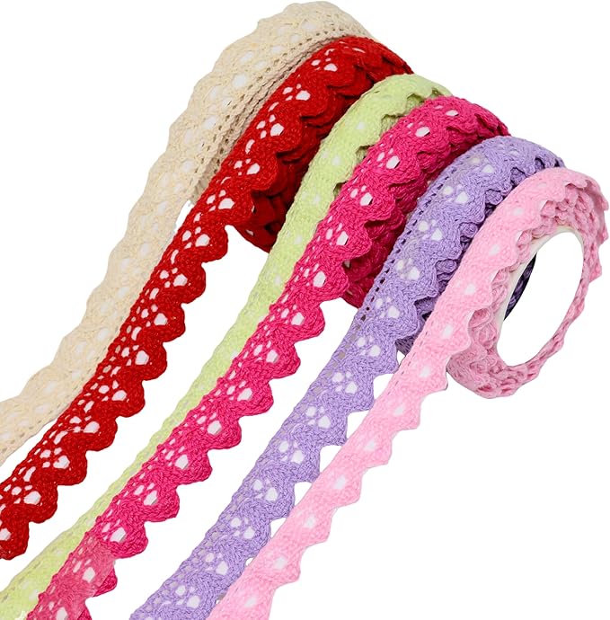 Honbay 6 Rolls of Lace Tapes Fabric Trim Decorative Tapes Lace Pattern Self-Adhesive Tapes Washi Tape Masking Tape for Scrapbook Drawers Cups Books Hats Bags Crafts - 6 Colors, 16mm x 2yards (B)