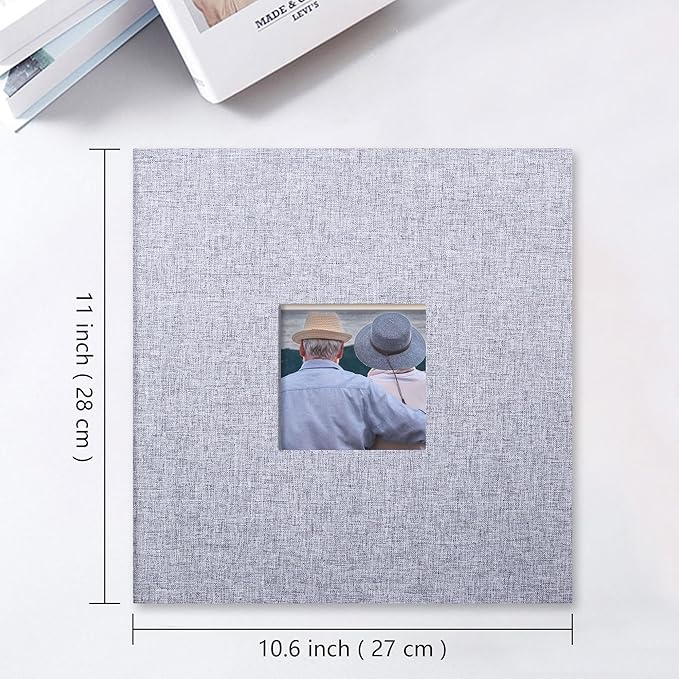 Vienrose Large Photo Album Self Adhesive for 4x6 8x10 Pictures Linen Scrapbook Album DIY 60 Blank Pages with A Metallic Pen Grey