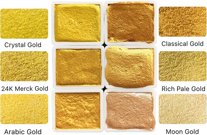 CSY art gallery Metallic Watercolor Paint Set – Set of 6 Shimmery Gold Solid Water Colors – Artist Quality – Perfect for Adults, Students, Hobbyists(Earth Golden)