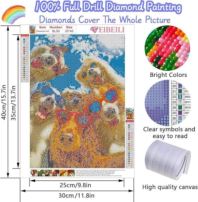 EIBEILI Diamond Art Kits for Adults, Sunglasses Dog Diamond Painting Kits for Beginner Round 5D Full Drill Diamond Dots Crafts for Home Wall Decor Gifts 12x16 Inch