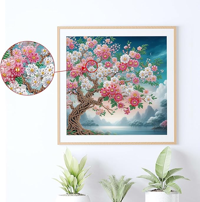AiYuanzsh Special Shape Diamond Painting Kits for Adults, 5D Crystal Rhinestone Diamond Art Landscape Tree Canvas, DIY Paint by Diamonds Unique Craft Kits, Sparkling Diamond Art Wall Décor