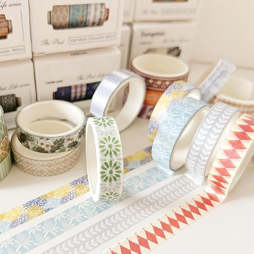 YUBBAEX 20 Rolls Basic Patterns Washi Tape Set Skinny Masking Creative Decorative Tapes, Designer's Selection (Collection 4-Romance)