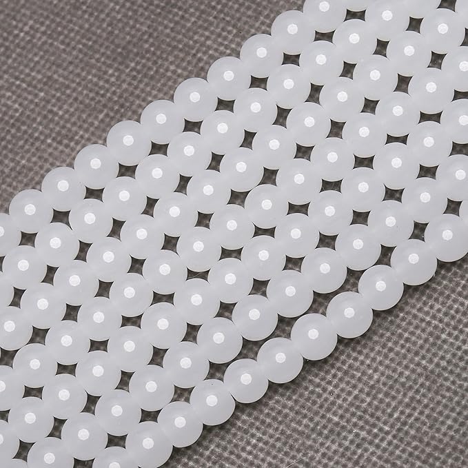 200PCs 8mm White Jade Glass Beads Bulk, Round Smooth Hole Glass Crystal Beads for Jewelry Making, DIY Bracelets, Necklaces, Bag Charms, Keychains and Craft Projects