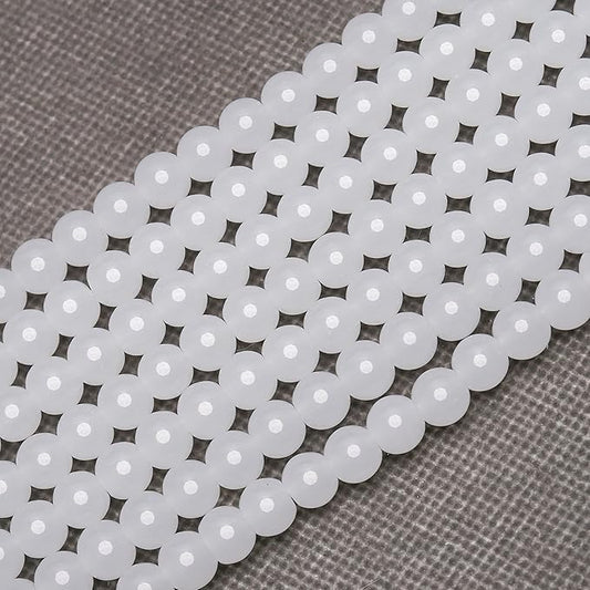 200PCs 8mm White Jade Glass Beads Bulk, Round Smooth Hole Glass Crystal Beads for Jewelry Making, DIY Bracelets, Necklaces, Bag Charms, Keychains and Craft Projects
