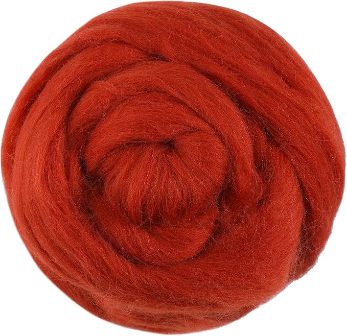 3.53oz Wool Roving, Fiber Roving Wool Top, Pure Wool, Chunky Yarn, Spinning Wool Roving for Needle Felting Wet Felting DIY Hand Spinning (red-Brown)
