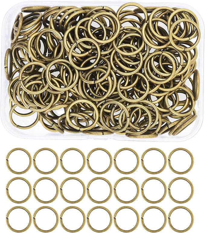 Mandala Crafts Assorted Antique Brass Jump Rings Jewelry Findings Metal O Rings for Jewelry Making Supplies - 150 16mm Small Open Jump Rings Kit for Necklace Earring
