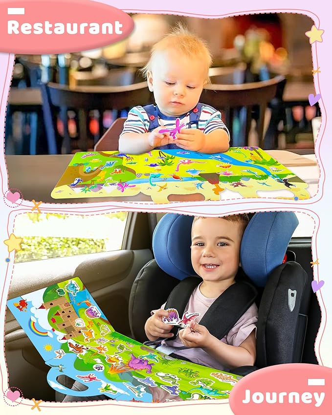 benresive reusable sticker books for kids, sticker books for toddlers, toddler travel toys activities crafts ages 3 and up birthday gifts - dinosaur