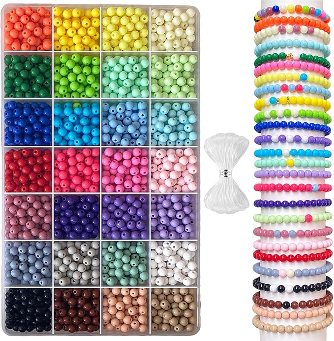 1820PCS 6mm Acrylic Round beads For Jewelry Making,28 Candy Colors Assorted Plastic Round Beads for Bracelets Making Kit Loose Bead Bubble Gum Bead for Earrings Necklace Phone Lanyard DIY Crafts