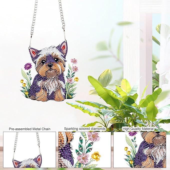 AiYuanzsh Animal Dog Diamond Art Painting Hanging Pendant Kit 5D DIY Diamond Art Painting Dots Acrylic Pendant Diamond Art Pendant for Home Window Xmas Decor Gift