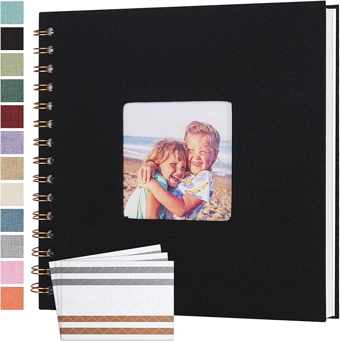 Scrapbook Photo Album 8x8 Inches 40 Pages Hardcover Kraft Paper Linen Cover Scrap Book Memory Book DIY Scrapbook Albums for Wedding Baby Boyfriend Travel Anniversary Family, Black