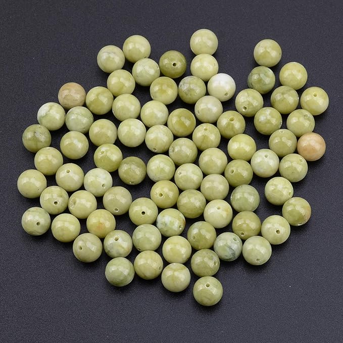 LPBeads 80Pcs Polished 10mm Round Natural Green Jade Gemstone Loose Beads with Stretch Cord for Jewelry Making Bracelets