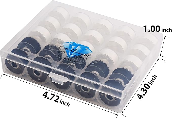Simthread 25pcs 15White+10Black Prewound Bobbin Thread Size A Class 15 (SA156) 60WT with Clear Storage Plastic Case Box 70D/2 Compatible with Brother Embroidery Thread Sewing Thread Machine DIY