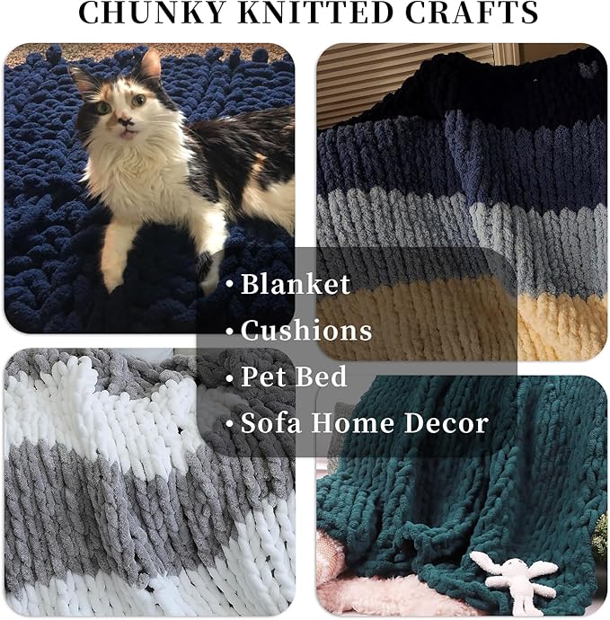 SUNTQ 8 Pack Chunky Chenille Yarn for Crocheting, Hand Knitting Blanket, Pet Bed,Home Decor,Dark Black(32 yds,8.8 oz Each Skein)
