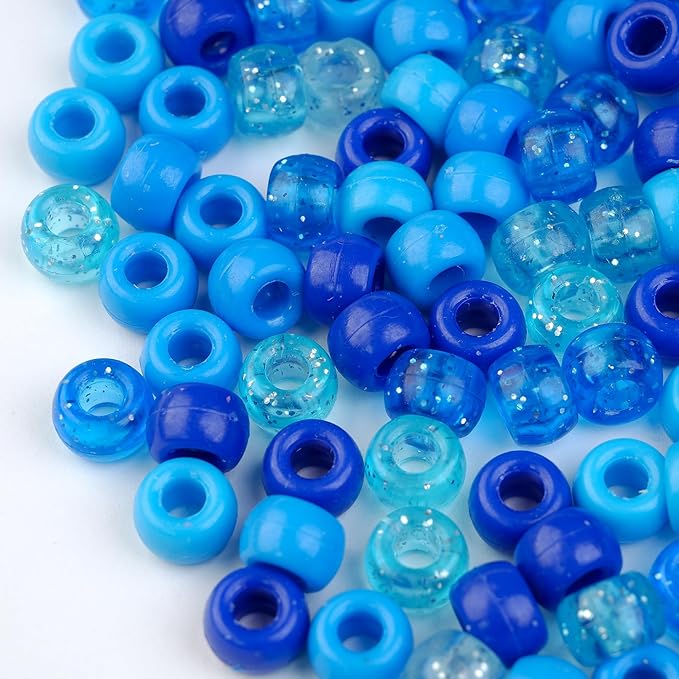 1000pcs Pony Beads, 15 Color Kandi Beads for Bracelets Making Kit, Hair Braids Crafts Jewelry Making Crafts Friendship Necklace Earrings DIY(Blue Mixed Color)