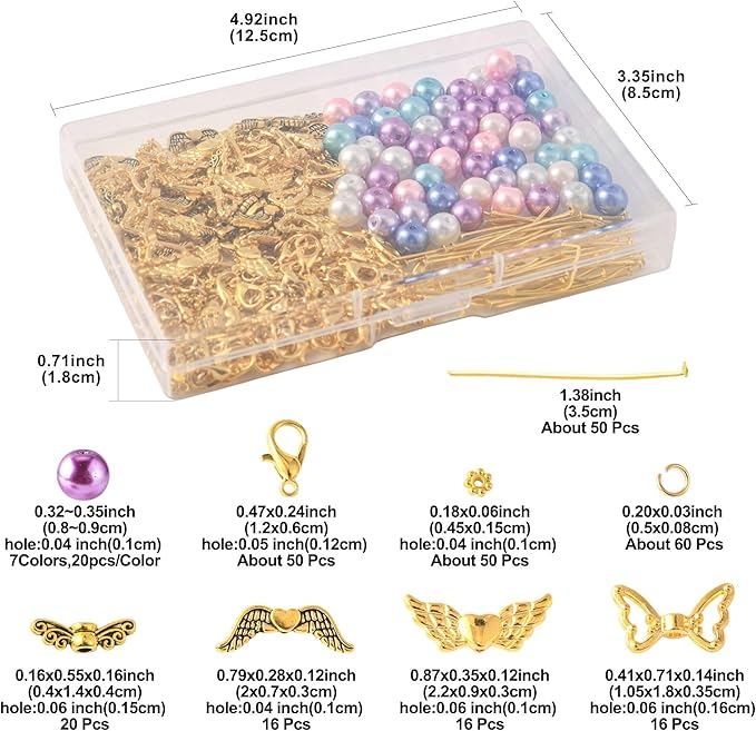 418Pcs Angel Jewelry Making Kit, DIY Pendants Charms Making Kits, Silver Colorful Beads Jump Ring Head Pins Findings for Bracelets Necklaces Earrings Crafting