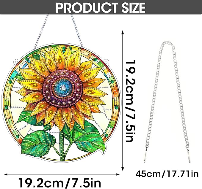 SKRYUIE Sunflower Hanging Diamond Art Kits for Adults Pendant Suncatcher, Special Shaped Crystal DIY Pearl Diamond Painting Kit, Gift for Mother Spring Summer Window Wreath Decor 7.6 x 7.6 Inch A27