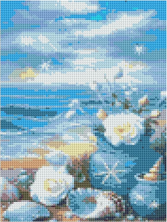 DOTZSO Beach Diamond Painting Kits for Adults, Easy DIY 5D Round Full Drill Diamond Art kit Diamond Dot Crystal Gem Art and Craft for Beginners Home Wall Decor 12x16 Inches