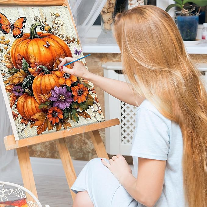 Bowetile Halloween Framed Paint by Numbers for Adults Beginners, Easy Adults' Paint-by-Number Pumpkin Kits on Canvas, Acrylic Fall Number Painting Crafts Kits Halloween Gifts for Home Decor, 8x12in