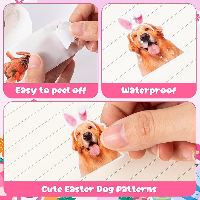 h1vojoxo easter dog sticker rolls - 1000pcs holiday dog dress up stickers for kids 16 designs funny self-adhesive stickers for easter party supplies easter eggs stickers for craft envelope dog lover